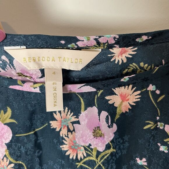 Rebecca Taylor Emilia Silk Pink Floral Mini Dress sz 4 *missing Belt 180 - Picture 2 of 8